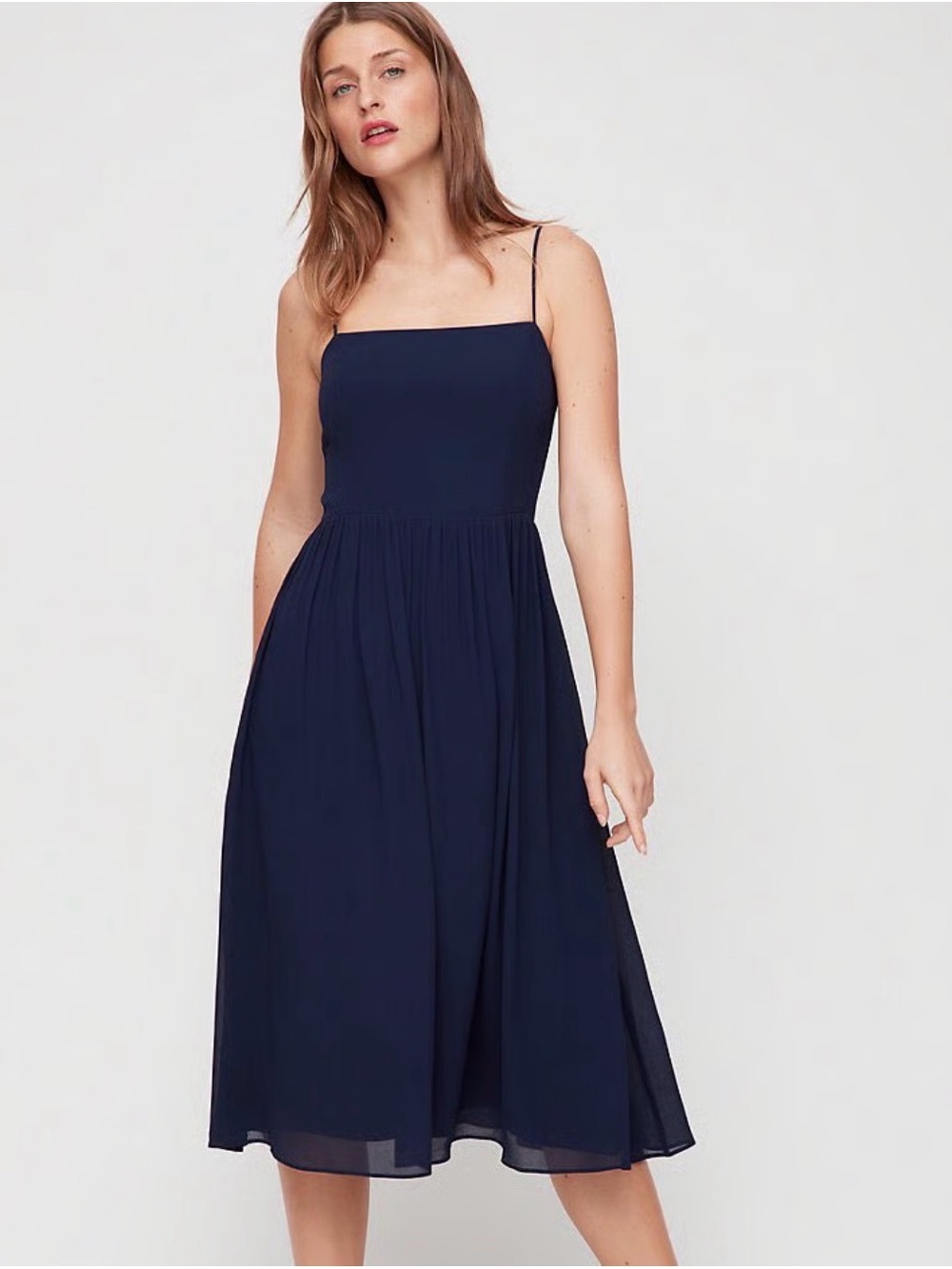 Babaton Navy Square-Neck Spaghetti-Strap Midi Dress